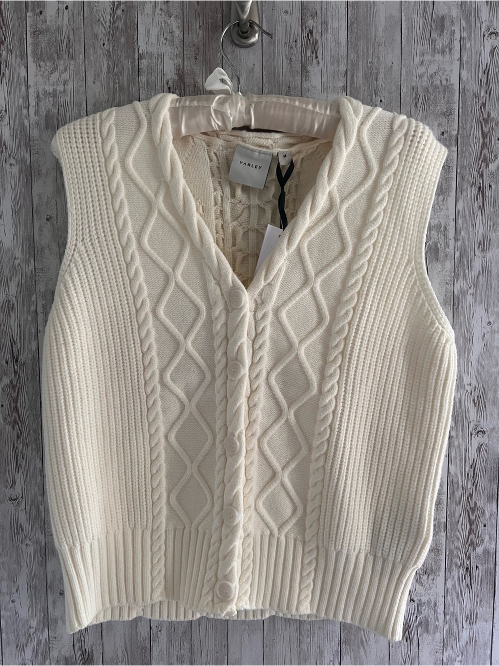 Varley Tatyana Cream Cable Knit Button-Front Sweater Vest Cozy Comfy NEW MED